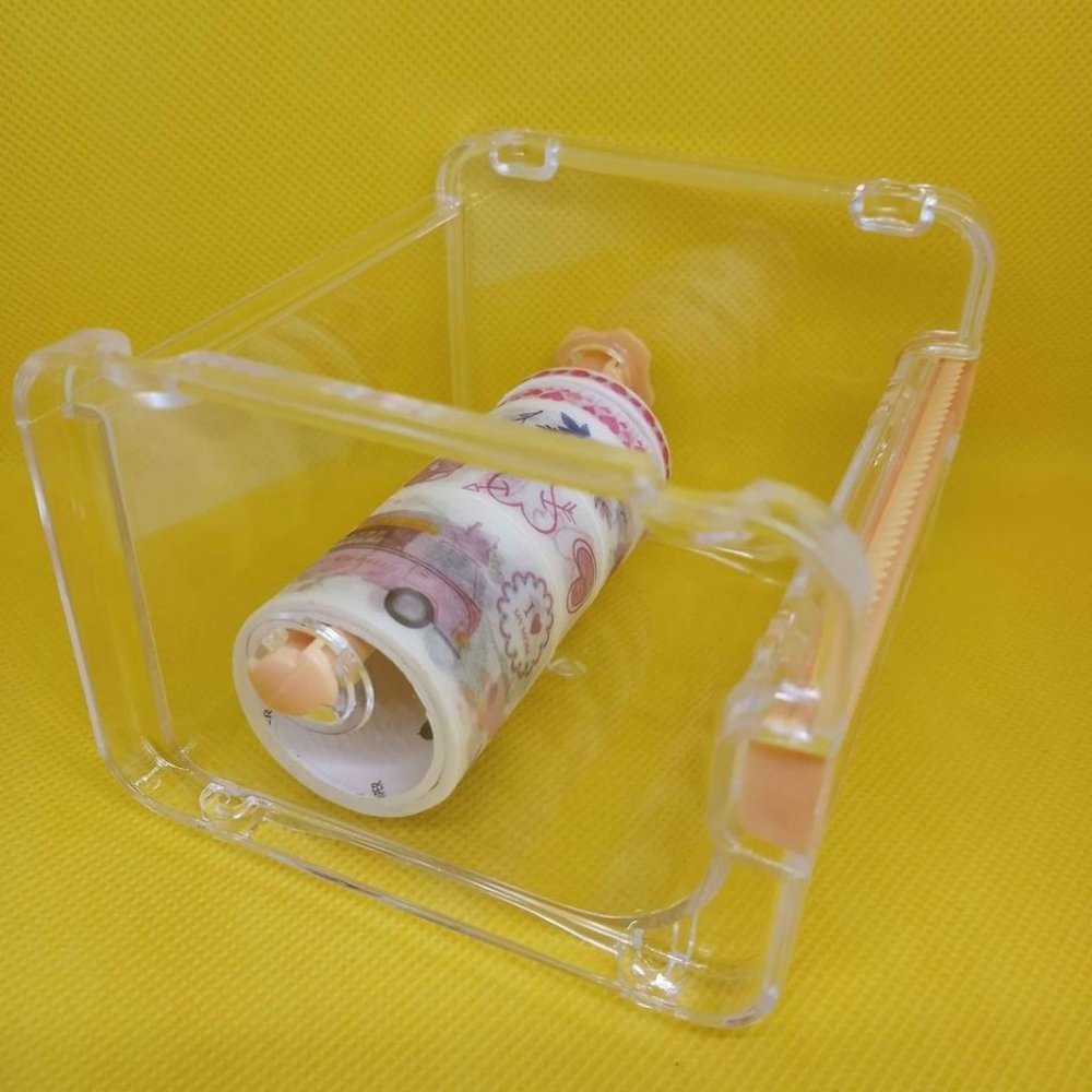 NEW- Washi Tape Holder Cutter Clear/Light Orange with Washi Tape